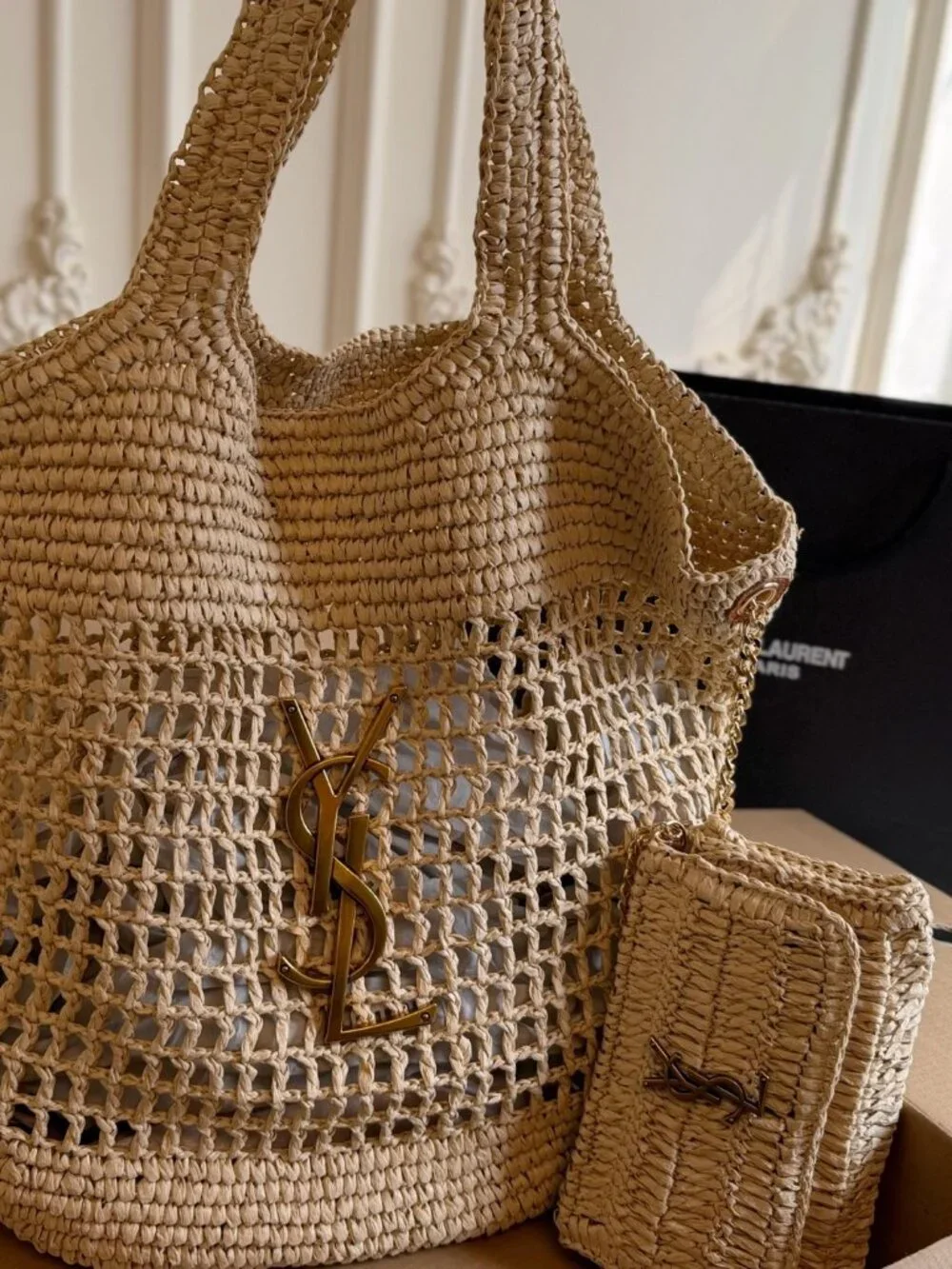 🧿Yves Saint Laurent🧿 straw woven tote bag 37×42cm